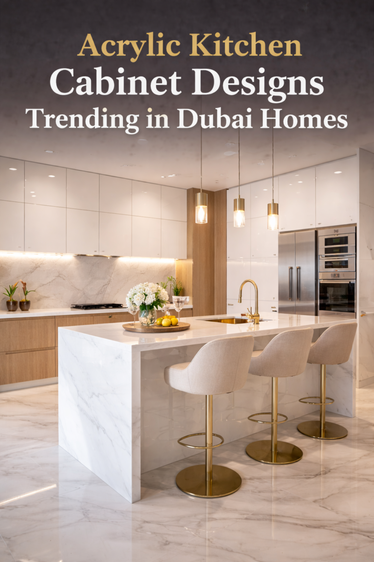 Modern acrylic kitchen cabinet design in a luxury Dubai home created by professional Acrylic Fabricators In Dubai