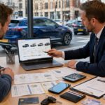 Customer comparing UK car rental options and reviewing rental terms with an adviser