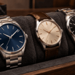Elegant Wristwatch Trio on Suede Display (1)